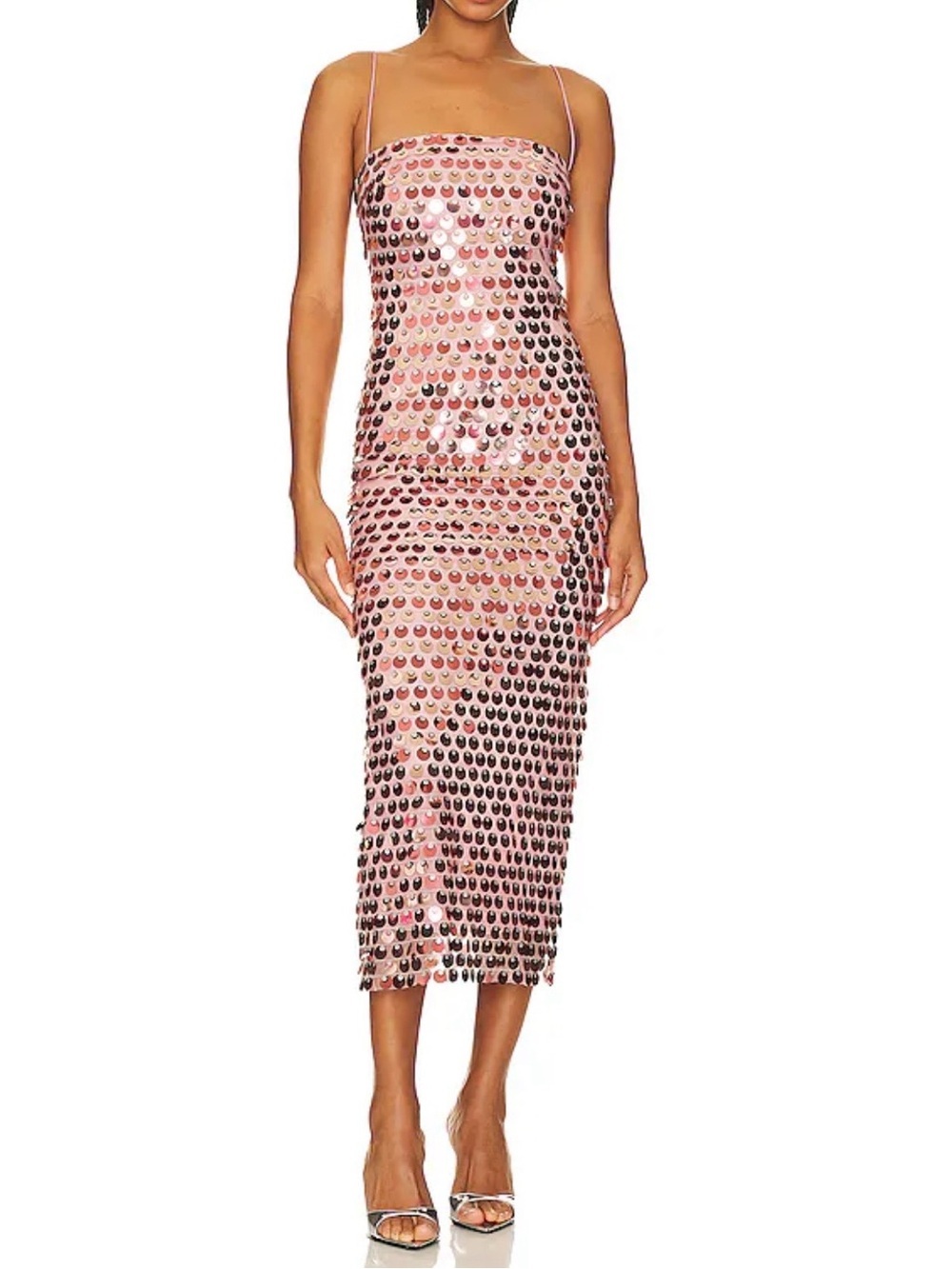 The New Arrivals Phoenix Midi Dress Sequin-Covered Slip Dress in Gold Black S-38